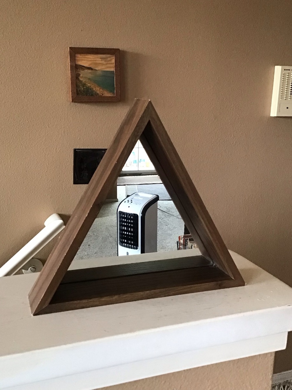 Triangle Mirror with Faux Wood Frame 10”x10”x10”